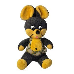 Vintage Knickerbocker Plush Mouse Animals of Distinction Gray Yellow Plaid 1970s